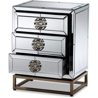 Silver/Bronze 3 Drawer 20 in. W Nightstand with Mirrored Accents