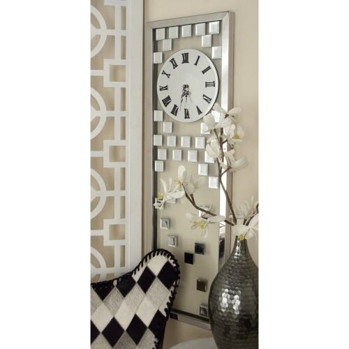 Silver Glass Beveled Mirrored Decorative Wall Clock - 13 x Silver 13 x 42