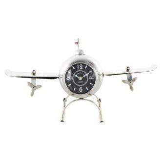 Silver Stainless Steel Metal Airplane Rounded Clock with Propellers