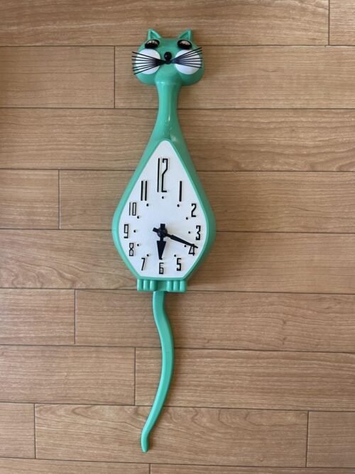 SIMONE Animated Wall Cat Clock Mint Green Vintage Retro Japan Rare Working