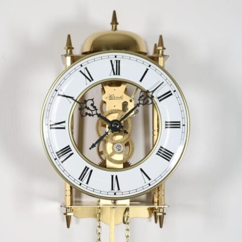 SKELETON LANTERN WALL CLOCK by HERMLE brass, passing bell strike WEIGHT DRIVEN