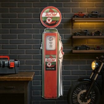 Sky Chief Oil Vintage Gas Pump Metal Sign-Retro Garage Wall Art, Classic...