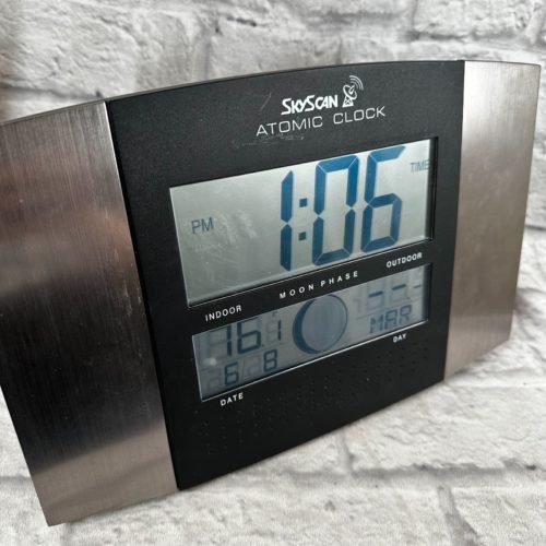 SkyScan Atomic Clock Digital Desk Wall Mount Temperature Day Moon Phase 86722ALU