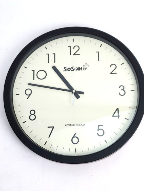 SkyScan Atomic Wall Clock 14 inch Diameter Black Edge White Face