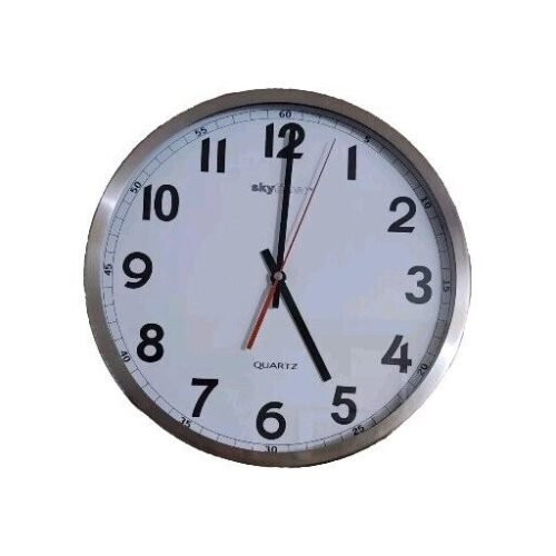 Skytime Chrome Wall Clock Large Glass Face 11.5" Quiet Tick Very Nice!