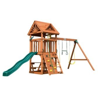 Sky Tower Wooden Outdoor Playground Set with Slide, Sandbox, Swing Set, and...