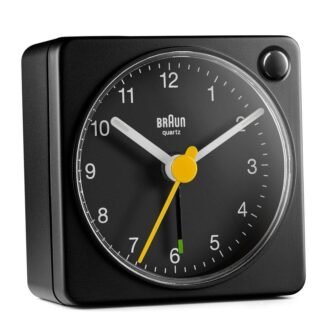 Sleek Black Travel Alarm Clock with Snooze, Light and Quiet Quartz Movement
