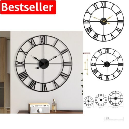 Sleek Silent 18.5 Inch Wall Clock - Roman Numerals in Elegant Black for Any Room