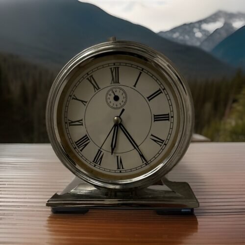 Sleek Silver Industrial Contemporary Nightstand Mantle Desktop Alarm Clock