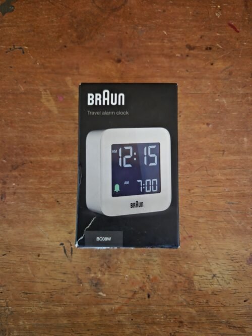 Sleek White Digital Travel Alarm Clock with Snooze, Negative LCD Display