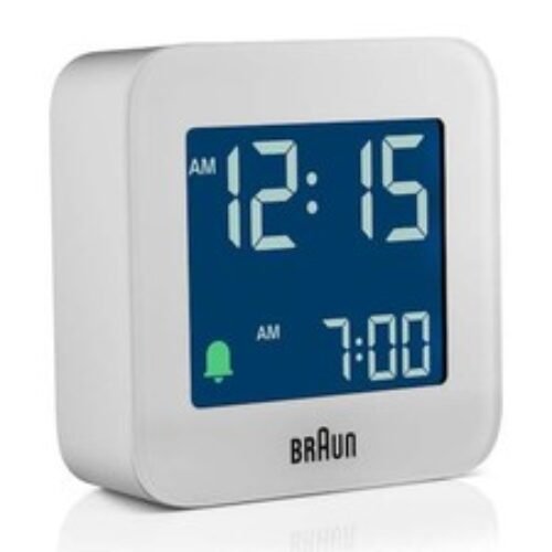Sleek White Digital Travel Alarm Clock with Snooze, Negative LCD Display