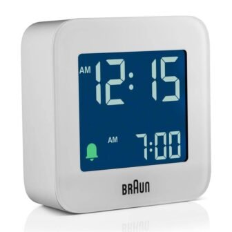 Sleek White Digital Travel Alarm Clock with Snooze, Negative LCD Display and...