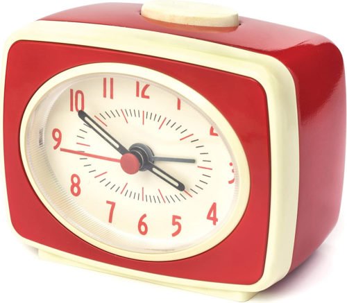 Small Vintage Style Ticking Quartz Analog Alarm Clock, Glow in the Dark Hands