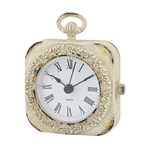 Small 4 Inch Decorative Table Top Clock with Roman Numerals and Antique White...