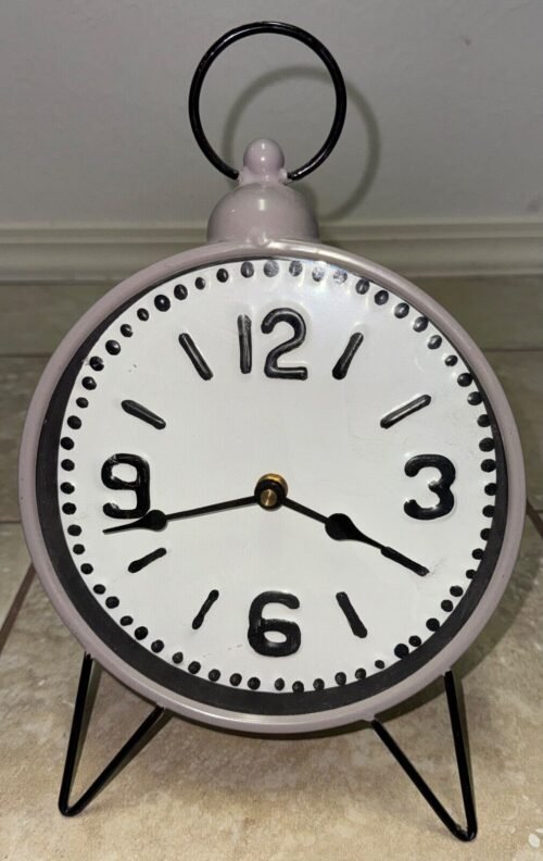 Small 7.5” Round Table Clock, Decorative Shelf Desk Top Clock Rustic Beige