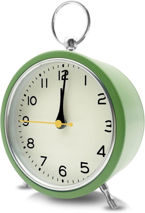 Small Alarm Clock, Silent Non Ticking Quartz Movement, Hanging Modern Metal Desi