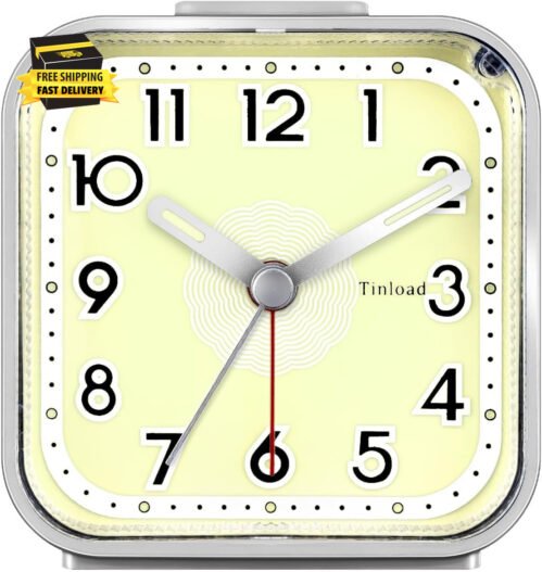Small Analog Alarm Clock Silent Non Ticking, Ascending Beep Sounds, Snooze,Glow