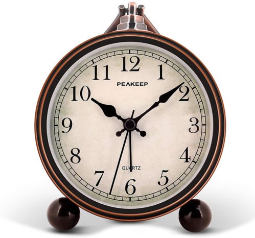 Small Antique Clock Vintage Desk Arabic Table Silent Battery Quartz with Light