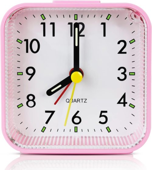 Small Battery Operated Analog Alarm Clock, Travel Clock,Quieter Bedside Clocks f