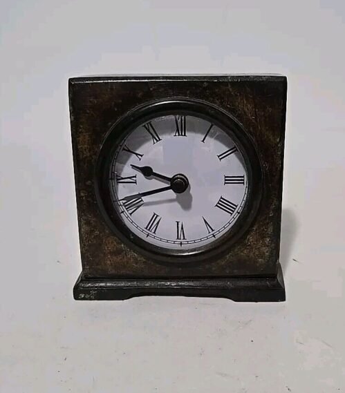 Small Desk Top Novelty Mantle Clock | HEAVY Metal Antique Finish | WORKS