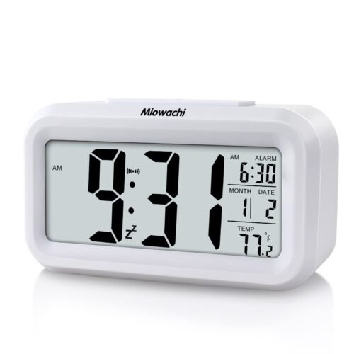Small Digital Alarm Clocks for Bedrooms with Night Light LCD Display White