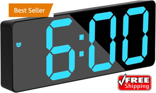 Small Digital Clock, 6.5 Inch LED Display with Light Blue Digits, 3 Levels Brigh