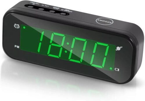 Small Digital Clock Battery Operated, LED Travel Alarm Black-green