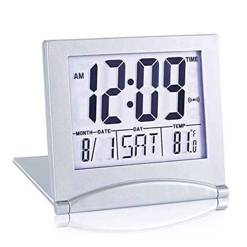 Small Digital Travel Alarm Clock Battery Operated Portable Large White Light