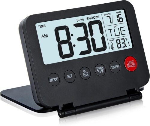Small Digital Travel Alarm Clock, Large LCD Display Front Button