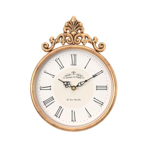 Small French Decorative Wall Clock,Antique Gold Round Vintage Style,Battery O