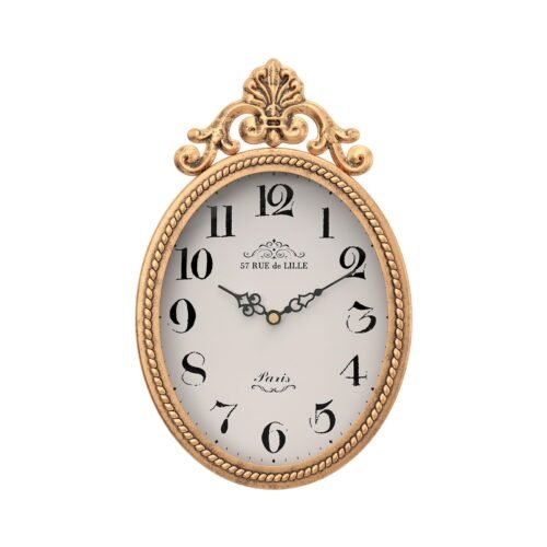 Small French Retro Decorative Wall Clock, Antique Gold Vintage Oval Style,Silent