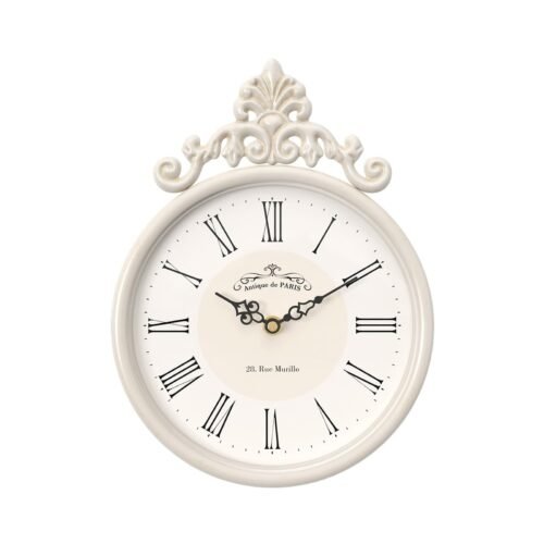 Small French Retro Decorative Wall Clock,Ivory White Round Vintage Style,Batt...
