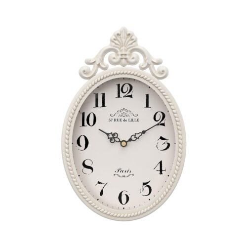Small French Retro Decorative Wall Clock, Ivory White Vintage Oval Style,Sile...