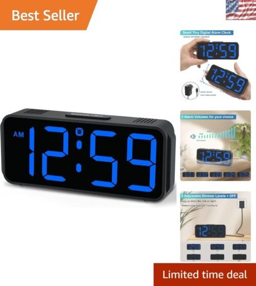 Small LED Alarm Clock for Bedrooms with Loud Adjustable Alarm and Backup Battery