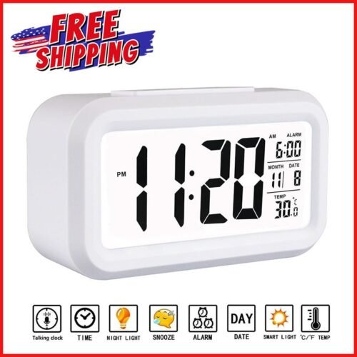 SMALL LED DIGITAL ALARM CLOCK Bedroom Night Light Temperature Battery Operated