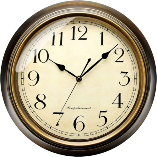 Small Metal Wall Clock, 10'' Non Ticking Classic Silent Iron Wall Clocks Deco...