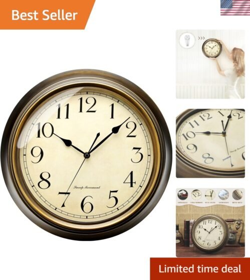 Small Metal Wall Clock, 10'' Non Ticking Classic Silent Iron Wall Clocks Deco...