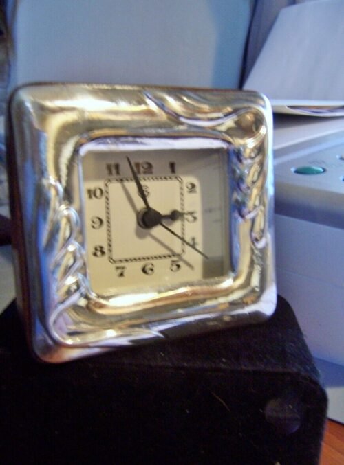 small modern 3 inch 925 Sterling Silver Frame Table/Desk Clock Quartz