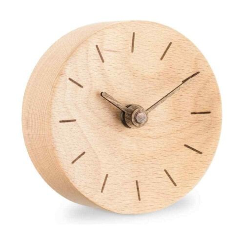 Small Modern Desk Clock 4-3/8 in. Diameter Real Wood Analog Clock for Shelf, Tab