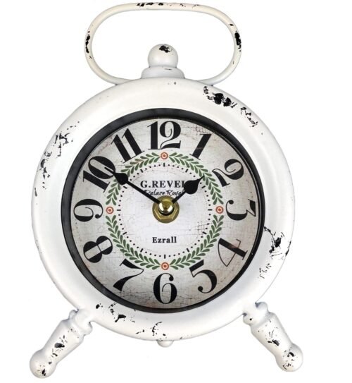 Small Retro Desk Clock.Vintage Wall Clock Shabby Chic Metal Round Quartz Shel...