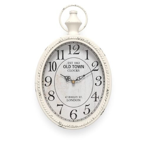 Small Retro Oval Wall Clock Antique Old Design White Vintage Battery Operate...