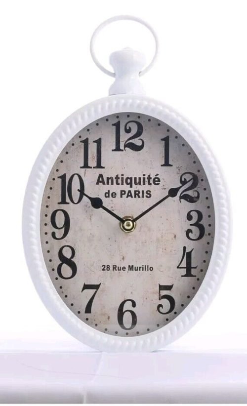 Small Retro Oval Wall Clock, Antique Old Design, White Vintage Style