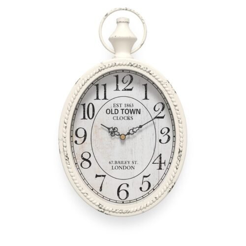 Small Retro Oval Wall Clock, Antique Old Design, White Vintage Style, Battery...