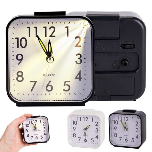 Small Travel Alarm Clock Analog Battery Operated Silent No Ticking Snooze Light