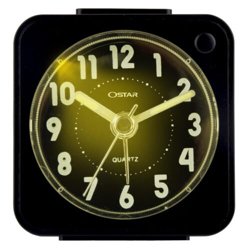 Small Travel Alarm Clock Quartz Silent Snooze Lighted Square Tiny Clock AA Ba...