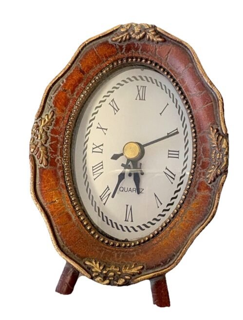 Small Vtg Look Oval Shaped Crackle Finish Shelf Clock