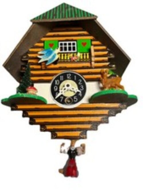 Small VTG Pendulum Wall Clock Made In West Germany Maiden Deer Bird Mushroom