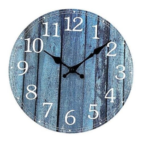 Small Wall Clock Frameless Wooden Wall Clocks with Silent 10'' Deep Blue