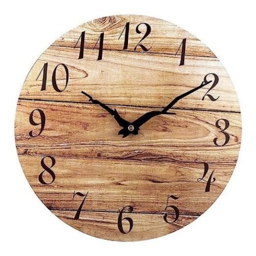 Small Wall Clock Frameless Wooden Wall Clocks with Silent Quartz 10'' Brown