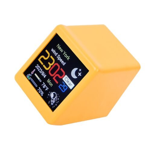 Smart Clock WIFI Weather Clock Screen Temperature&Humidity Desktop Decor Yellow;